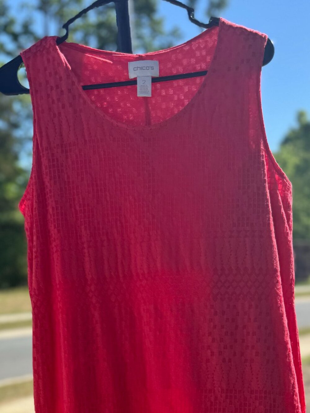 Chico’s Red Textured Sleeveless Dress Size 2 Lightweight Midi Dress